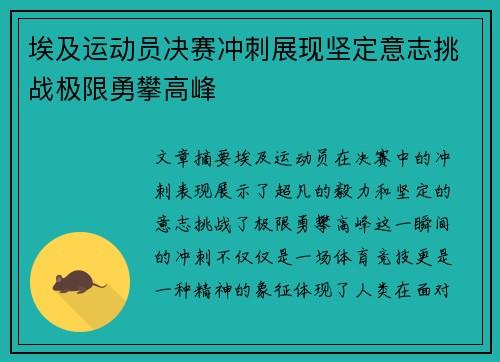 埃及运动员决赛冲刺展现坚定意志挑战极限勇攀高峰