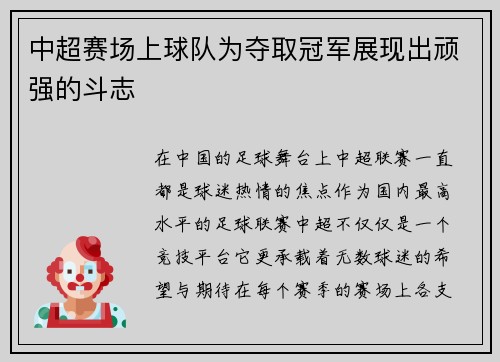 中超赛场上球队为夺取冠军展现出顽强的斗志