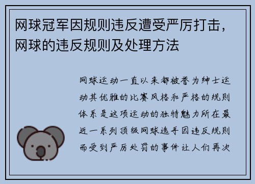 网球冠军因规则违反遭受严厉打击,网球的违反规则及处理方法